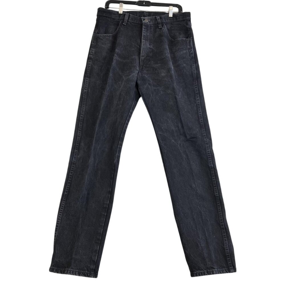 Wrangler Rustler Mens 34x34 Jeans Black Western Cowboy Straight Leg Denim